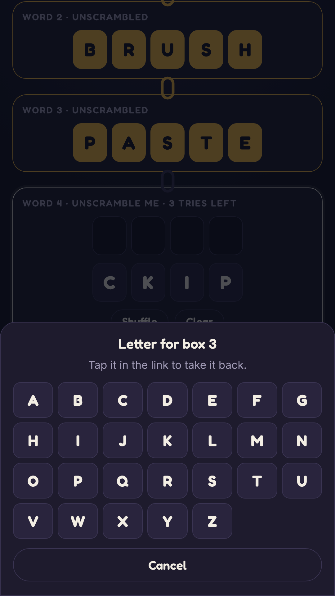 Typing the link early with the letter picker